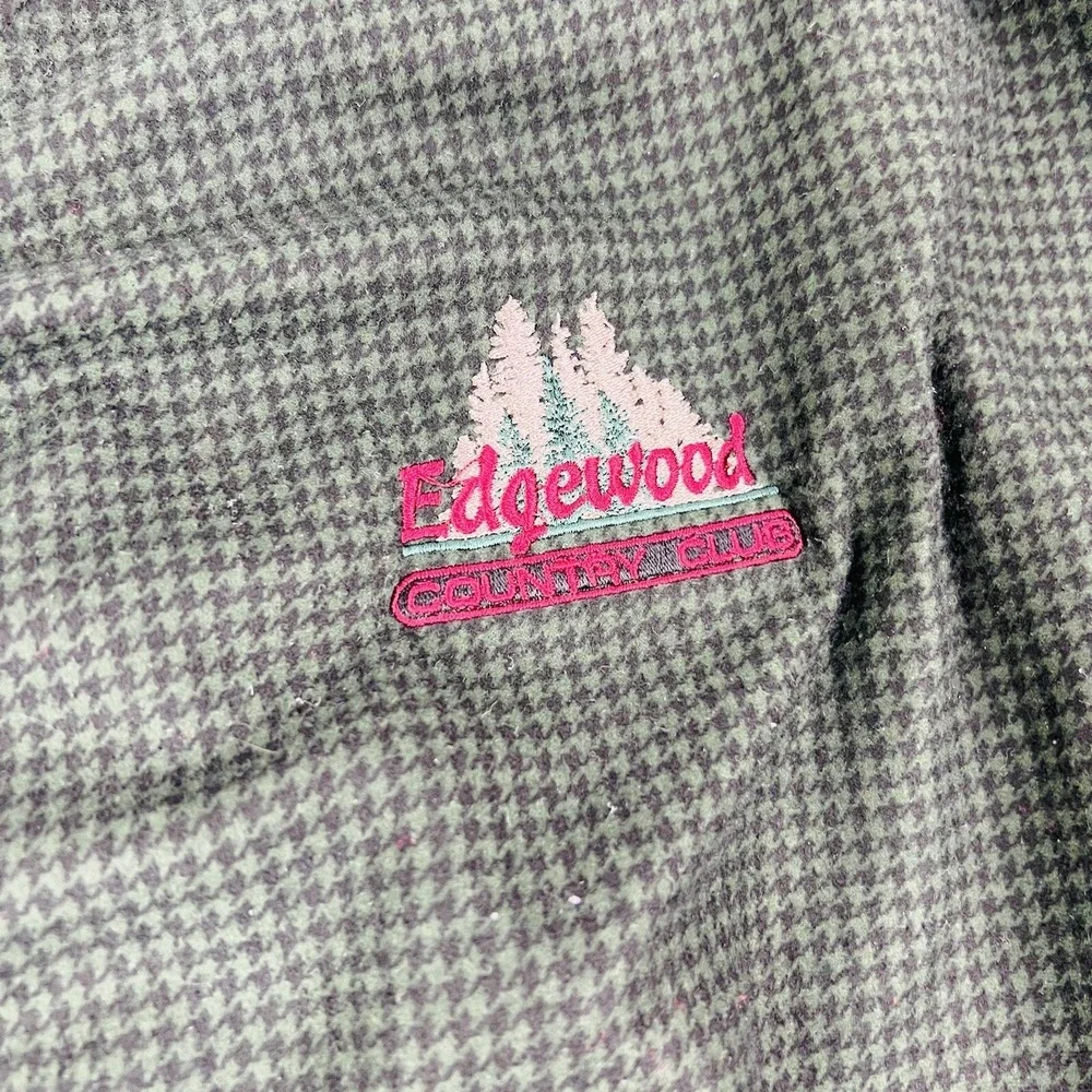 VTG‎ FORRESTER'S Outerwear Green & Black Houndstooth Lined Golf V-Neck Sweater L